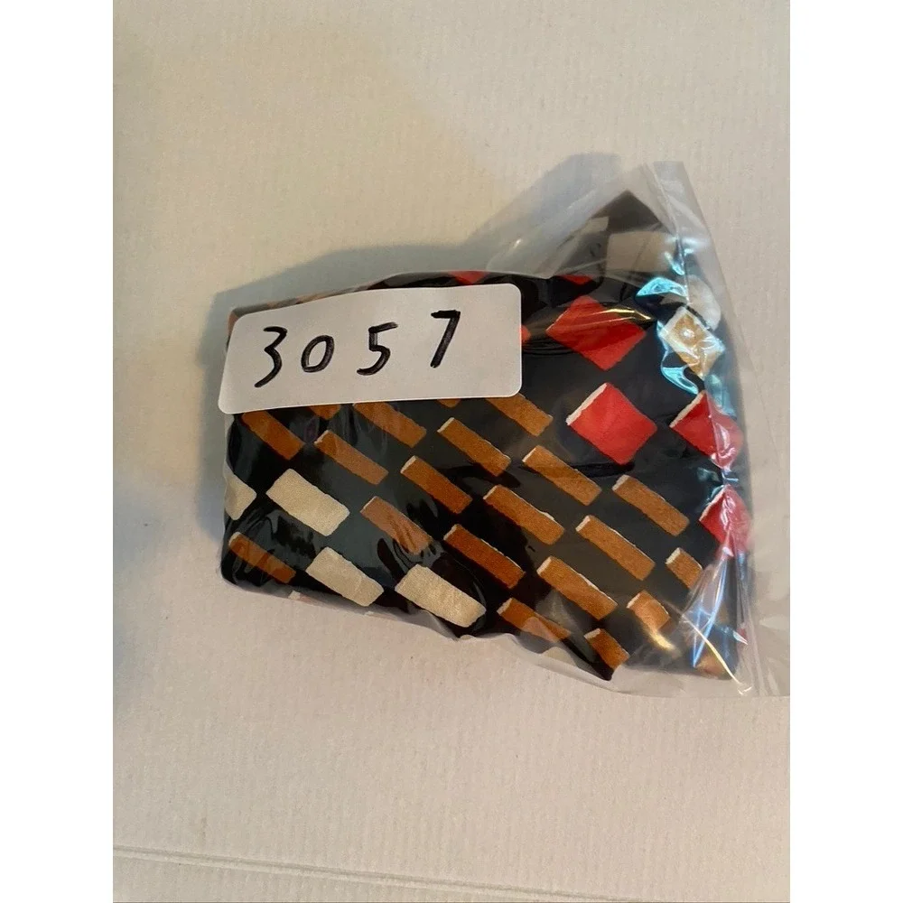 Handloom Pure Silk Tie Mens Geometric Block Pattern Red Orange Black India Made